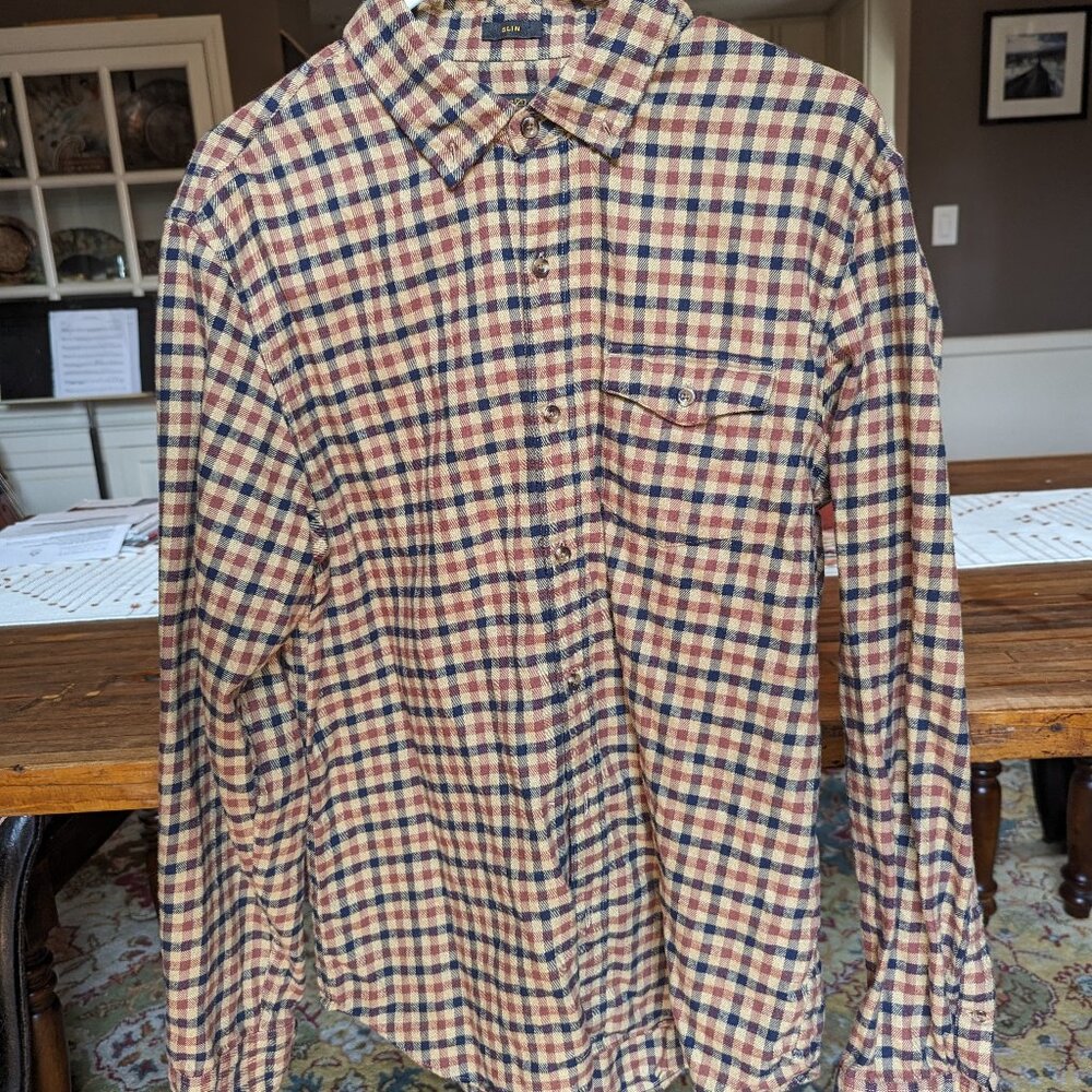 J Crew Cashmere/Cotton Flannel Large Shirt Gingham